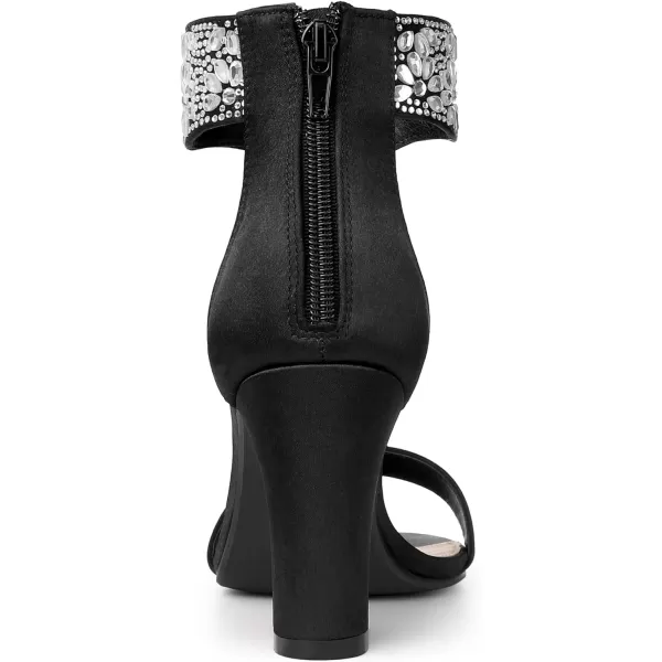 Allegra K Women's Rhinestone Diamond Decor Crystal Ankle Strap Chunky Heel Sandals