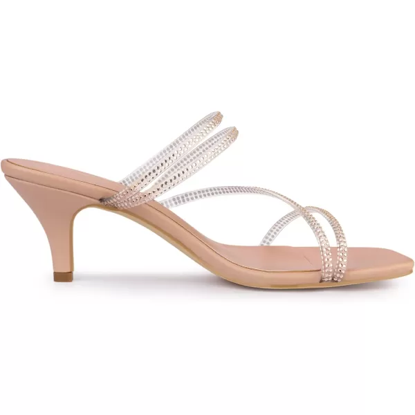 Allegra K Women's Rhinestone Strappy Kitten Heel Slide Heels Sandals