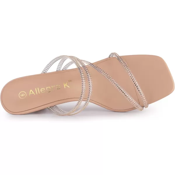 Allegra K Women's Rhinestone Strappy Kitten Heel Slide Heels Sandals