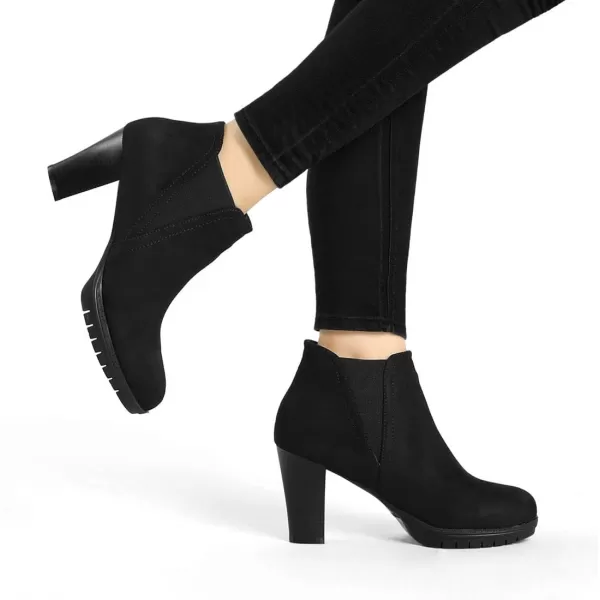 Allegra K Women's Round Toe Block Heels Chelsea Ankle Boots