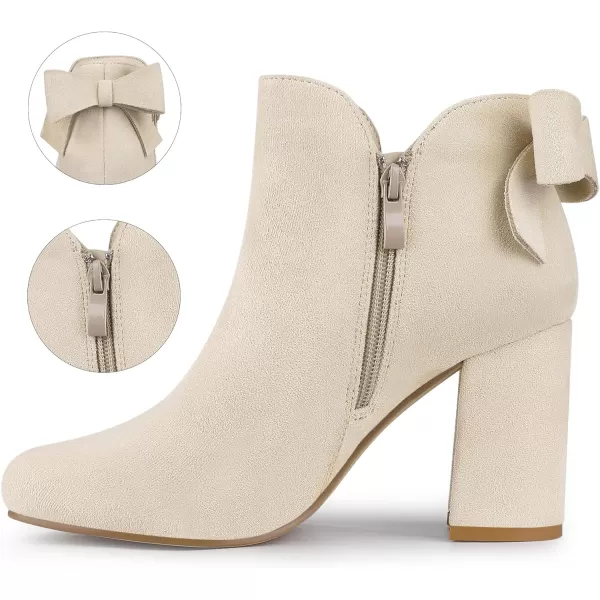 Allegra K Women's Round Toe Bow Decor Chunky Heel Ankle Boots