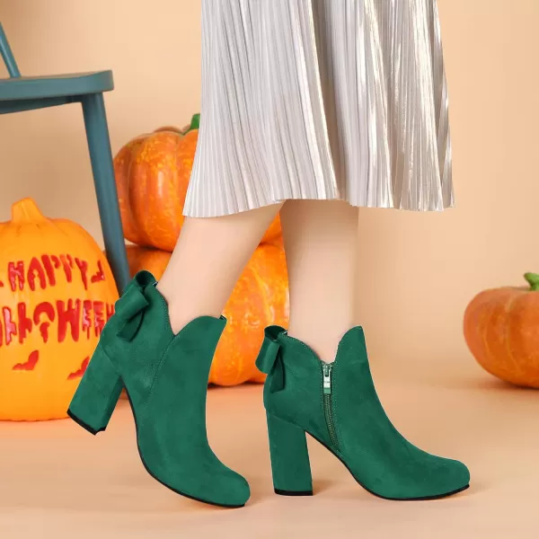 Allegra K Women's Round Toe Bow Decor Chunky Heel Ankle Boots