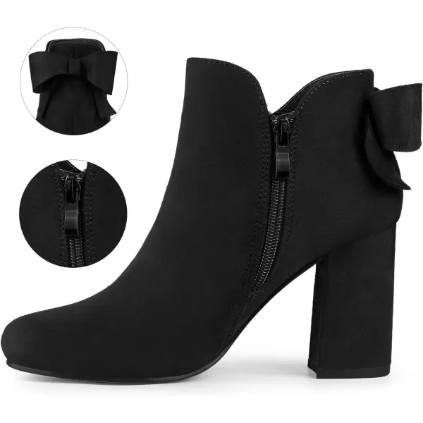 Allegra K Women's Round Toe Bow Decor Chunky Heel Ankle Boots