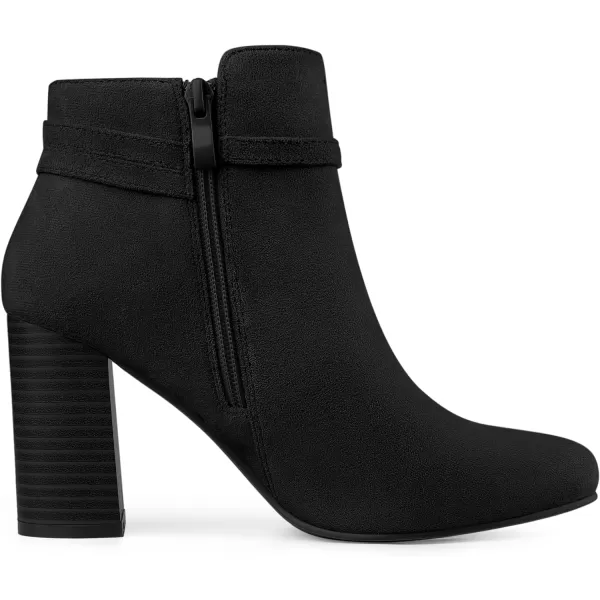 Allegra K Women's Round Toe Buckle Chunky Heels Ankle Boots