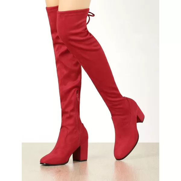 Allegra K Women's Round Toe Chunky Heel Over the Knee High Boots