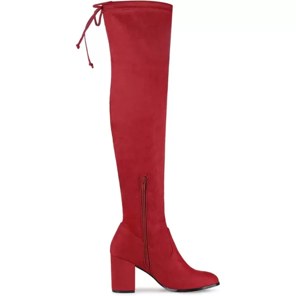 Allegra K Women's Round Toe Chunky Heel Over the Knee High Boots