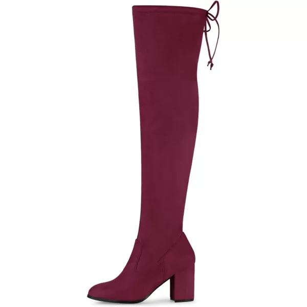 Allegra K Women's Round Toe Chunky Heel Over the Knee High Boots