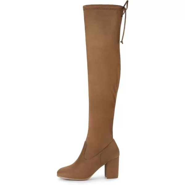 Allegra K Women's Round Toe Chunky Heel Over the Knee High Boots