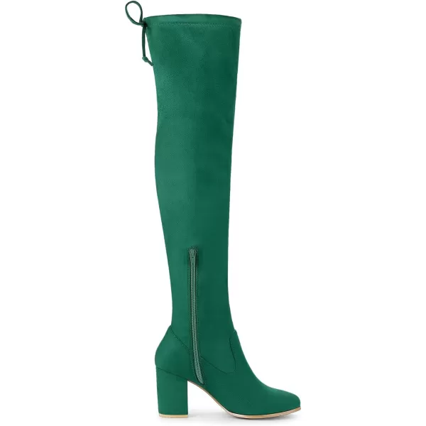 Allegra K Women's Round Toe Chunky Heel Over the Knee High Boots