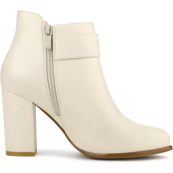 Allegra K Women's Round Toe Circle Buckle Chunky Heels Ankle Boots