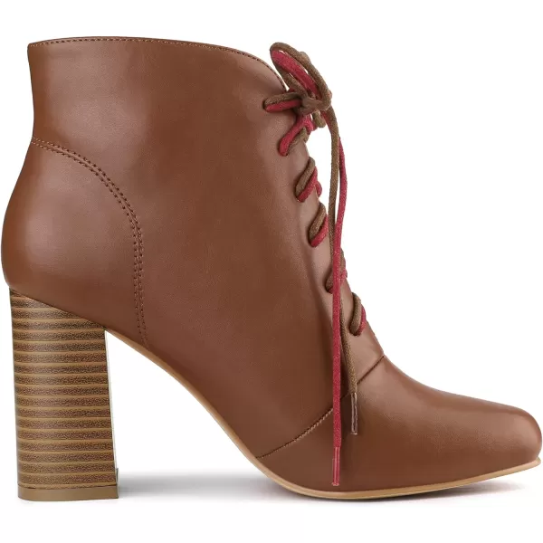 Allegra K Women's Round Toe Lace Up Chunky Heels Ankle Booties