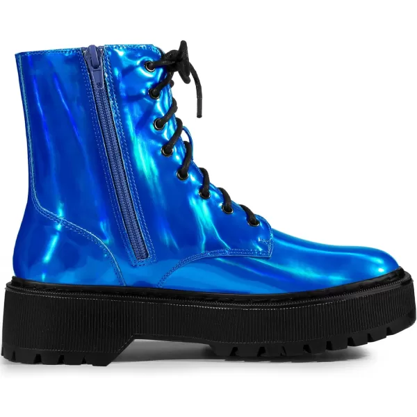 Allegra K Women's Round Toe Platform Lace Up Colorful Combat Ankle Boots