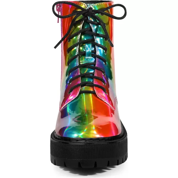 Allegra K Women's Round Toe Platform Lace Up Colorful Combat Ankle Boots