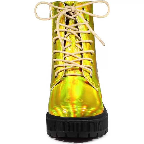 Allegra K Women's Round Toe Platform Lace Up Colorful Combat Ankle Boots