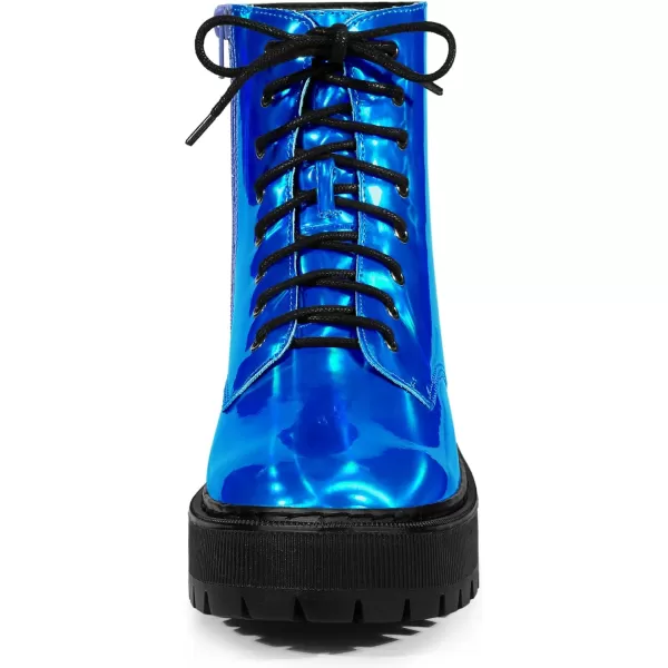 Allegra K Women's Round Toe Platform Lace Up Colorful Combat Ankle Boots