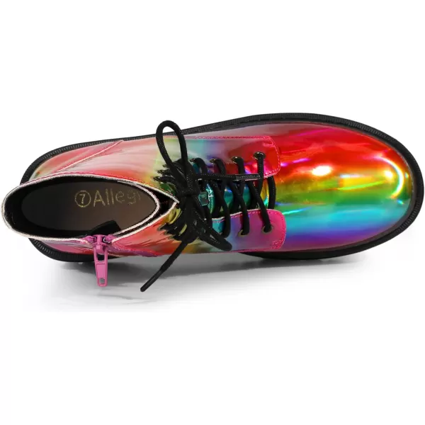 Allegra K Women's Round Toe Platform Lace Up Colorful Combat Ankle Boots
