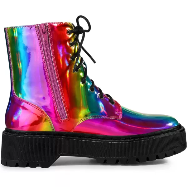Allegra K Women's Round Toe Platform Lace Up Colorful Combat Ankle Boots