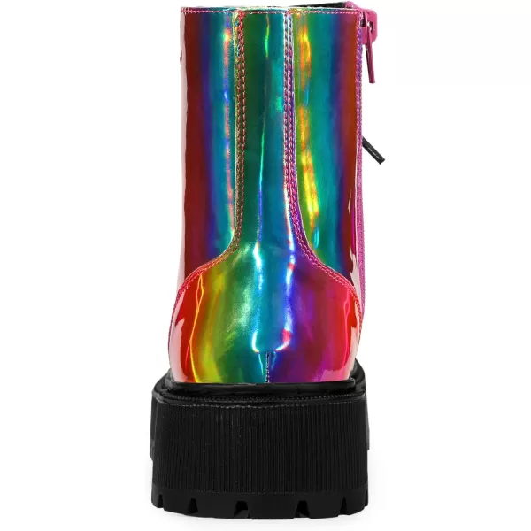 Allegra K Women's Round Toe Platform Lace Up Colorful Combat Ankle Boots