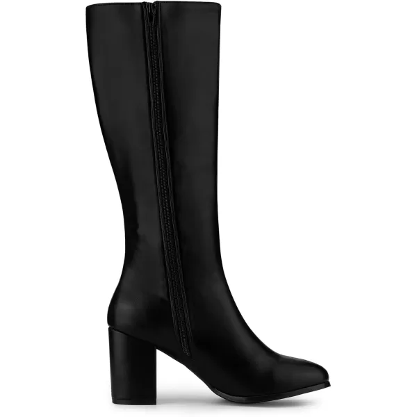 Allegra K Women's Round Toe Zip Block Heels Knee High Boots