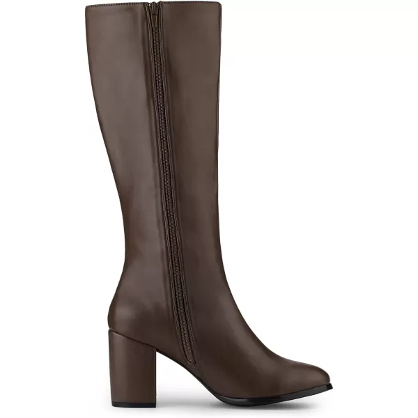 Allegra K Women's Round Toe Zip Block Heels Knee High Boots