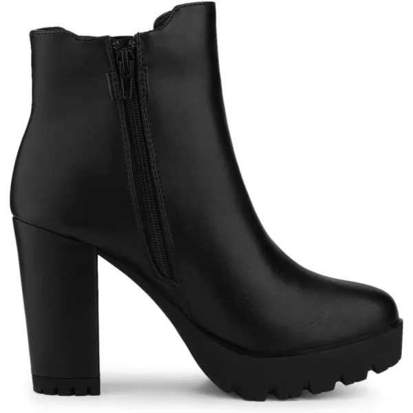 Allegra K Women's Round Toe Zipper Block Heel Platform Ankle Boots