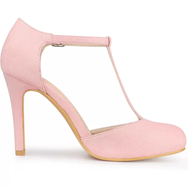 Allegra K Women's Rounded Toe Stiletto Heel T-Strap Dress Pumps