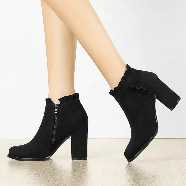 Allegra K Women's Ruffle Block Heel Ankle Boots