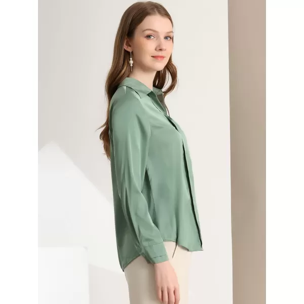 Allegra K Women's Satin Blouse Elegant V Neck Long Sleeve Silky Office Work Shirt