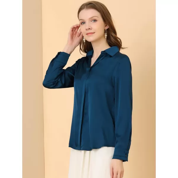 Allegra K Women's Satin Blouse Elegant V Neck Long Sleeve Silky Office Work Shirt