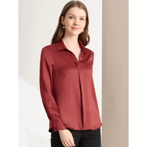 Allegra K Women's Satin Blouse Elegant V Neck Long Sleeve Silky Office Work Shirt