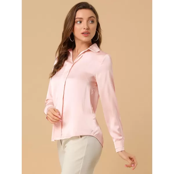 Allegra K Women's Satin Blouse Elegant V Neck Long Sleeve Silky Office Work Shirt