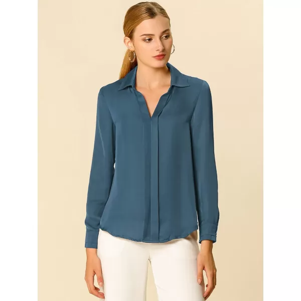 Allegra K Women's Satin Blouse Elegant V Neck Long Sleeve Silky Office Work Shirt