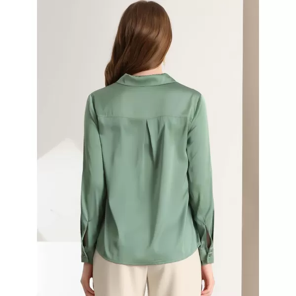 Allegra K Women's Satin Blouse Elegant V Neck Long Sleeve Silky Office Work Shirt