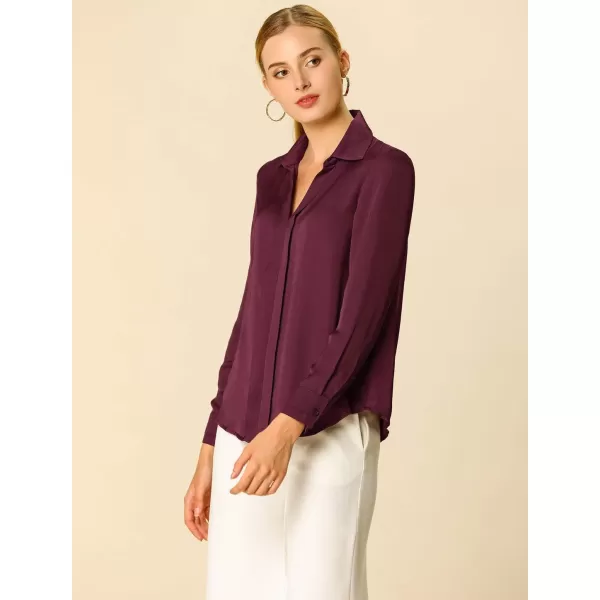 Allegra K Women's Satin Blouse Elegant V Neck Long Sleeve Silky Office Work Shirt