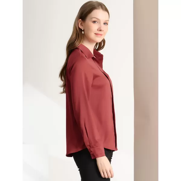 Allegra K Women's Satin Blouse Elegant V Neck Long Sleeve Silky Office Work Shirt