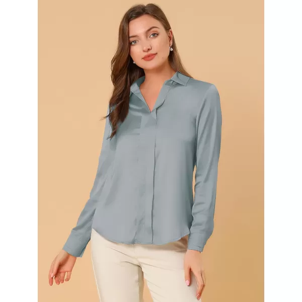 Allegra K Women's Satin Blouse Elegant V Neck Long Sleeve Silky Office Work Shirt