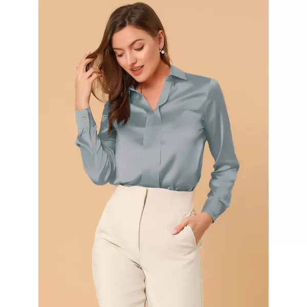 Allegra K Women's Satin Blouse Elegant V Neck Long Sleeve Silky Office Work Shirt