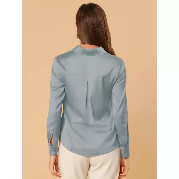 Allegra K Women's Satin Blouse Elegant V Neck Long Sleeve Silky Office Work Shirt