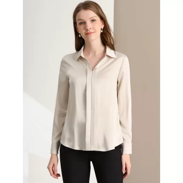 Allegra K Women's Satin Blouse Elegant V Neck Long Sleeve Silky Office Work Shirt