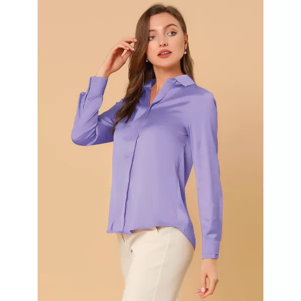 Allegra K Women's Satin Blouse Elegant V Neck Long Sleeve Silky Office Work Shirt