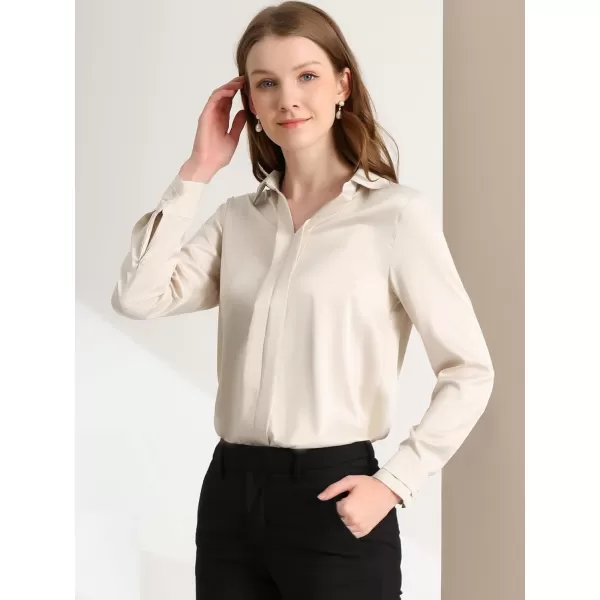 Allegra K Women's Satin Blouse Elegant V Neck Long Sleeve Silky Office Work Shirt