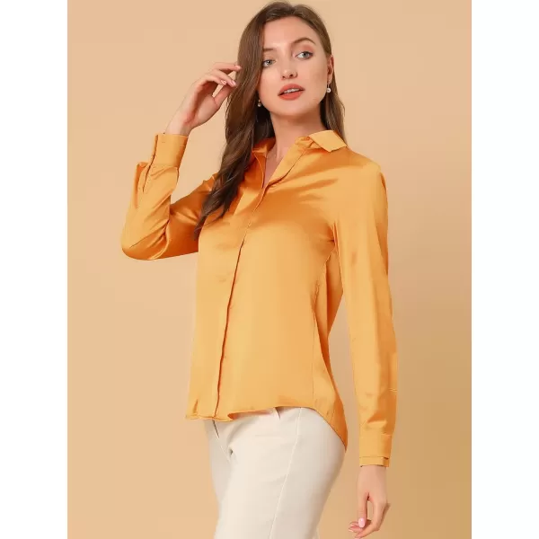 Allegra K Women's Satin Blouse Elegant V Neck Long Sleeve Silky Office Work Shirt