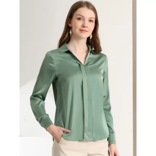 Allegra K Women's Satin Blouse Elegant V Neck Long Sleeve Silky Office Work Shirt