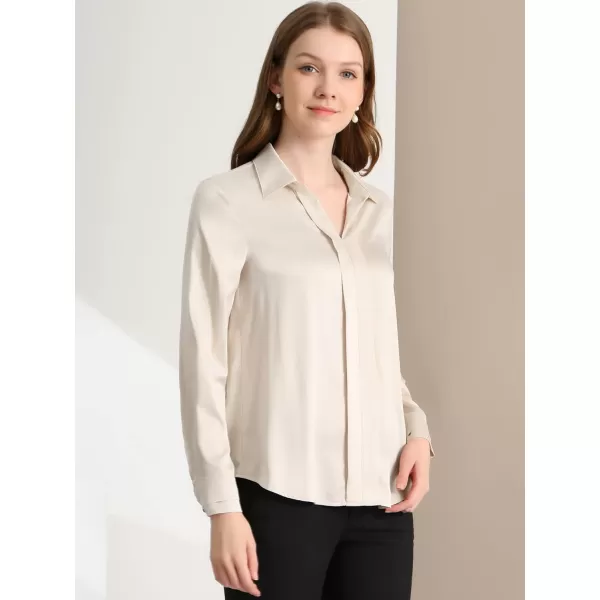 Allegra K Women's Satin Blouse Elegant V Neck Long Sleeve Silky Office Work Shirt