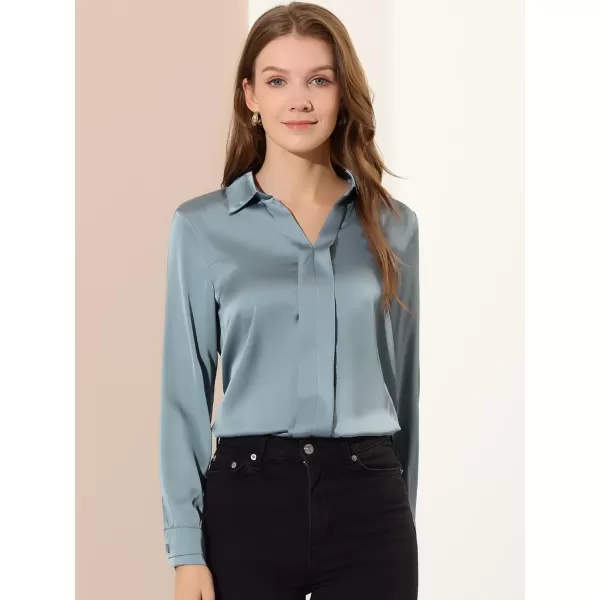 Allegra K Women's Satin Blouse Elegant V Neck Long Sleeve Silky Office Work Shirt