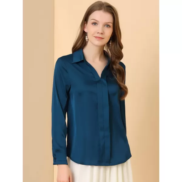 Allegra K Women's Satin Blouse Elegant V Neck Long Sleeve Silky Office Work Shirt