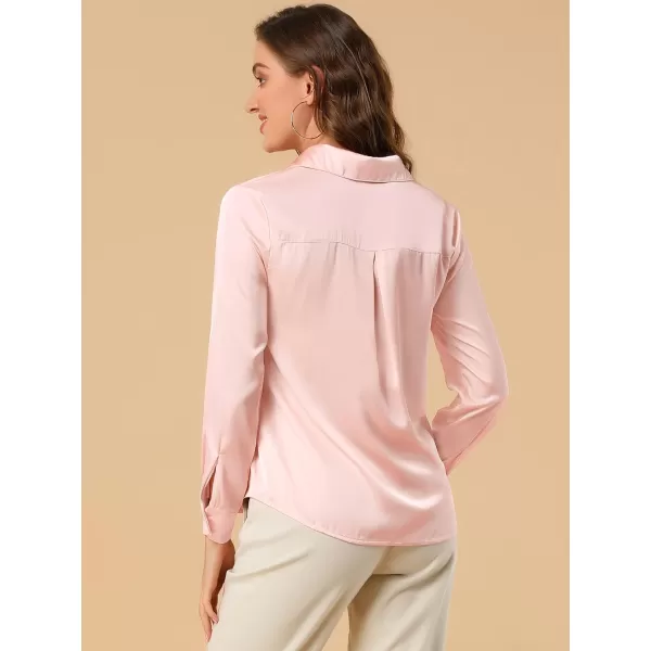 Allegra K Women's Satin Blouse Elegant V Neck Long Sleeve Silky Office Work Shirt