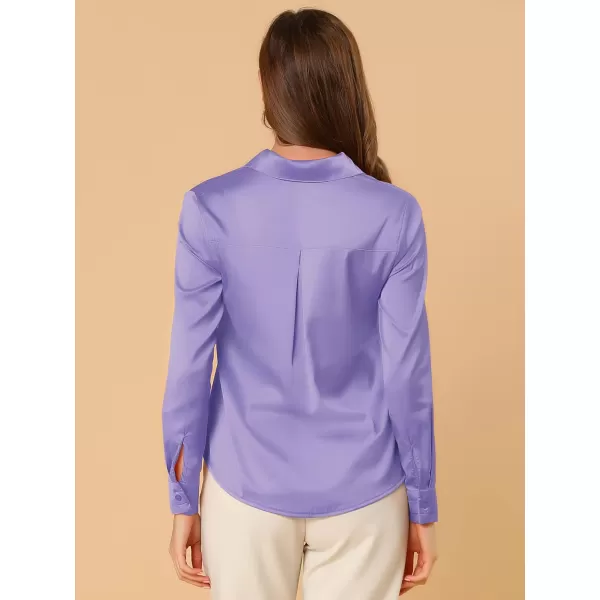 Allegra K Women's Satin Blouse Elegant V Neck Long Sleeve Silky Office Work Shirt