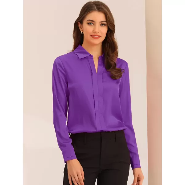 Allegra K Women's Satin Blouse Elegant V Neck Long Sleeve Silky Office Work Shirt