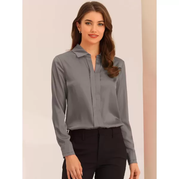 Allegra K Women's Satin Blouse Elegant V Neck Long Sleeve Silky Office Work Shirt